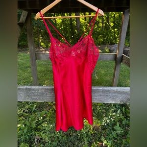 VTG Victoria Secret Babydoll Red Lace Lingerie Dress Large Gold Label Boudoir